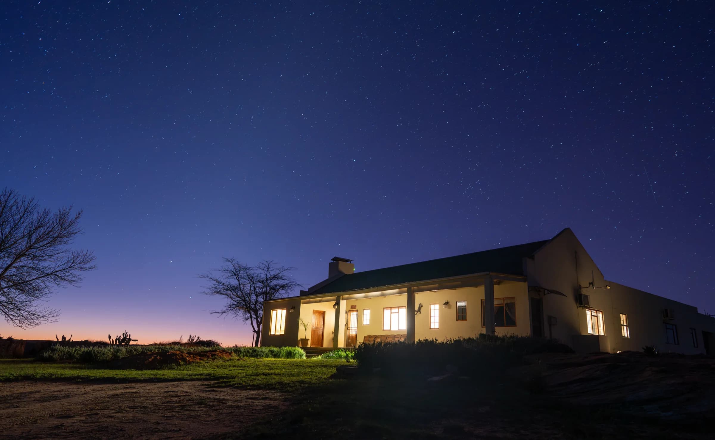 Garsland lit from within on a clear, starry night